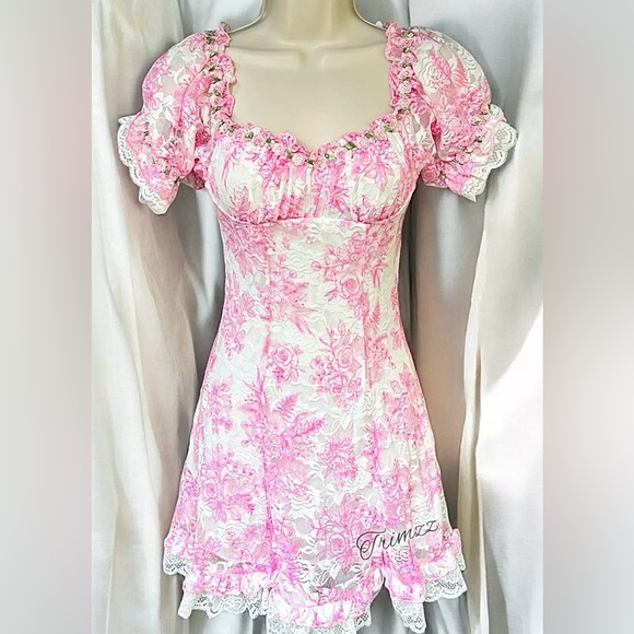 Size XSmall ……….Sweet Form Fitting Pink Lace Mini Dress.  New…..Sugar Thrillz - Picture 2 of 10